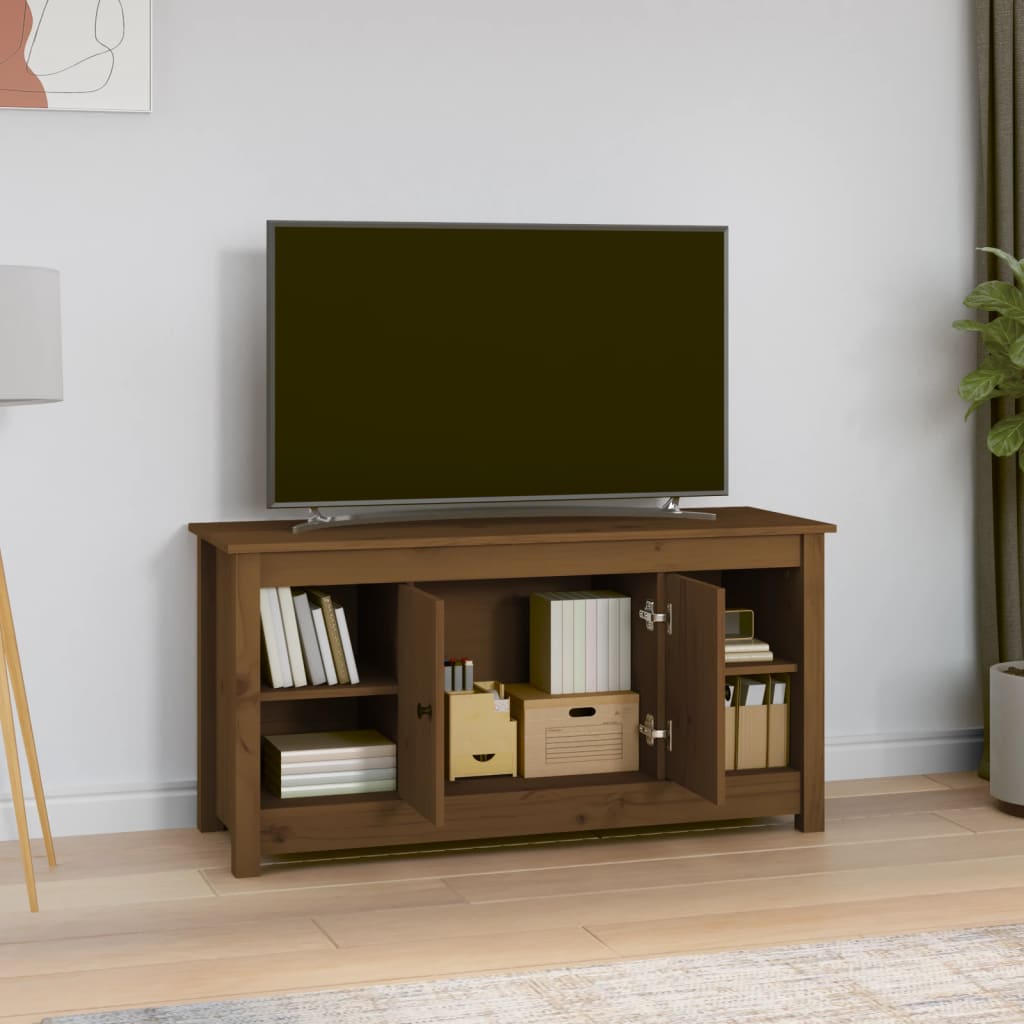 Meuble TV Marron miel 103x36,5x52 cm Bois de pin massif