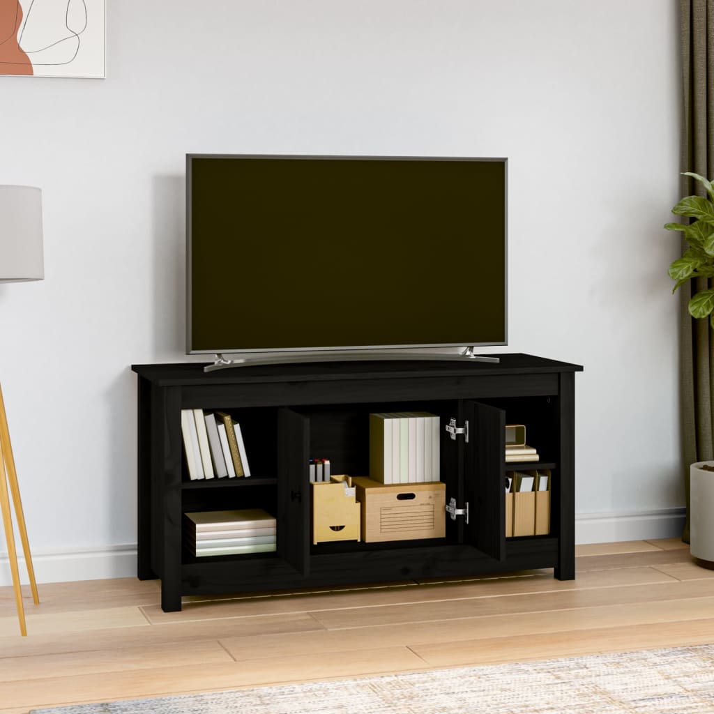 Meuble TV Noir 103x36,5x52 cm Bois de pin massif