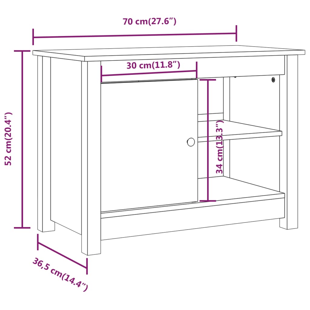 Meuble TV Blanc 70x36,5x52 cm Bois de pin massif