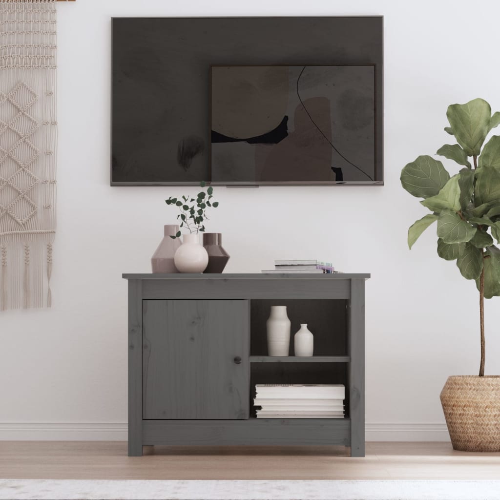 Grey TV cabinet 70x36.5x52 cm Solid pine wood