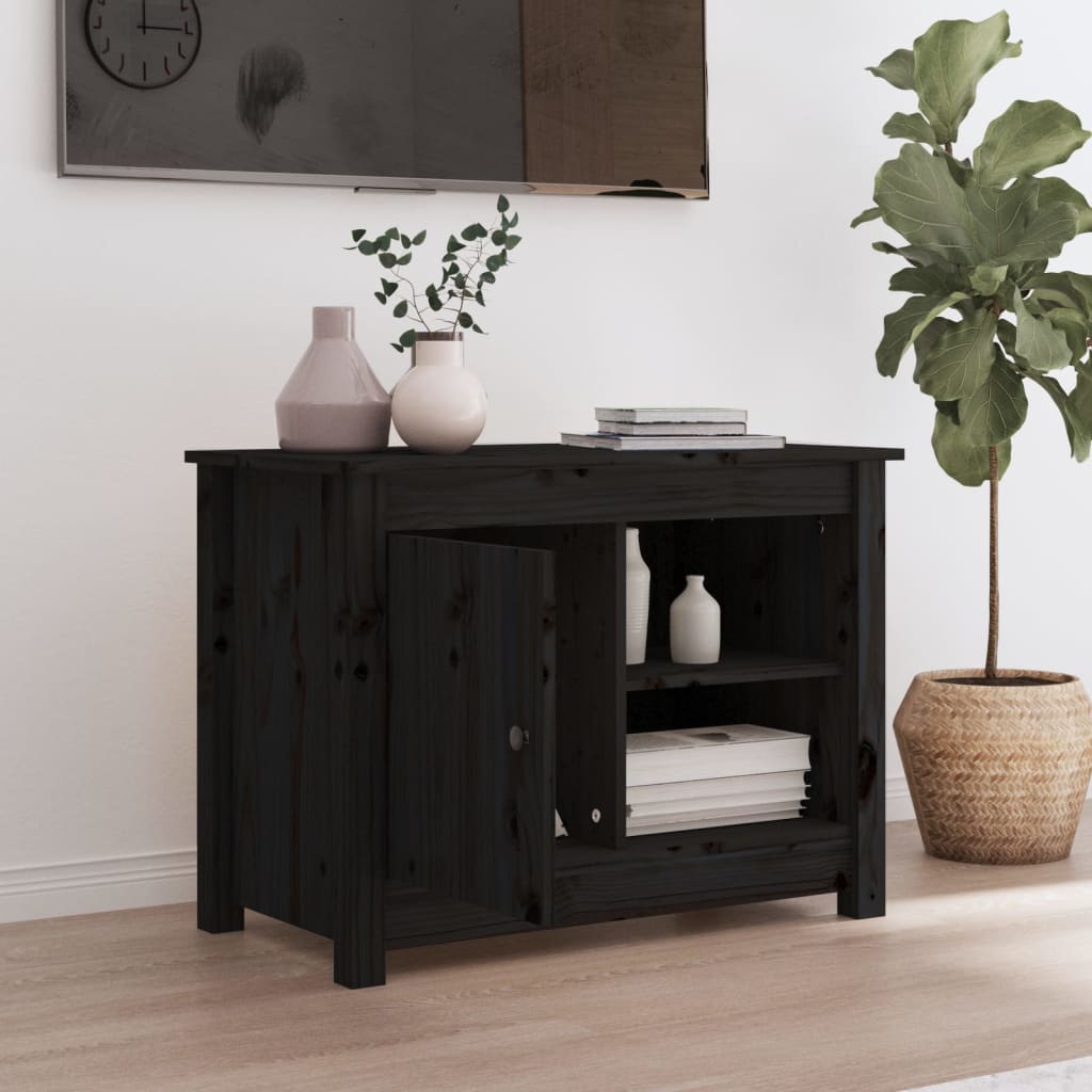 Black TV cabinet 70x36.5x52 cm Solid pine wood