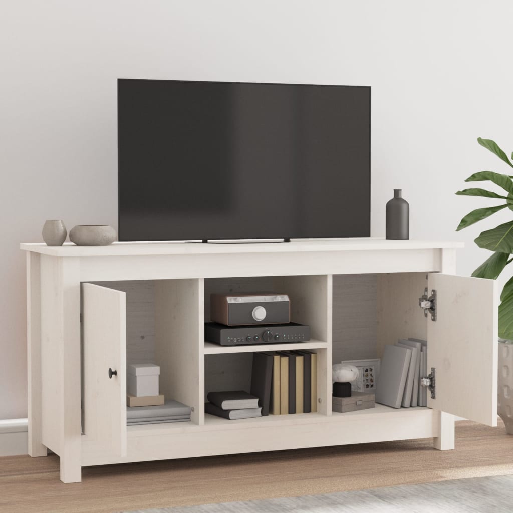 Meuble TV Blanc 103x36,5x52 cm Bois de pin massif