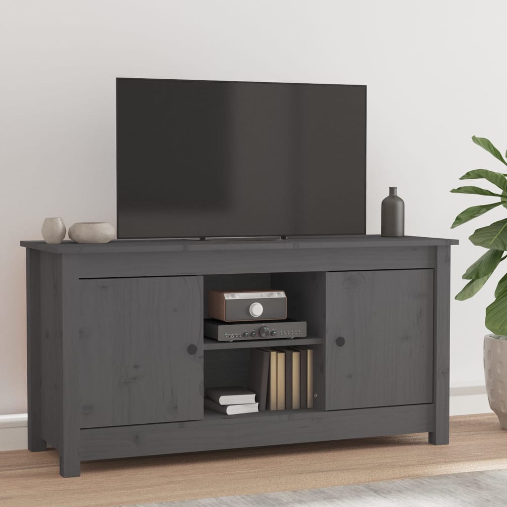 Grey TV cabinet 103x36.5x52 cm Solid pine wood