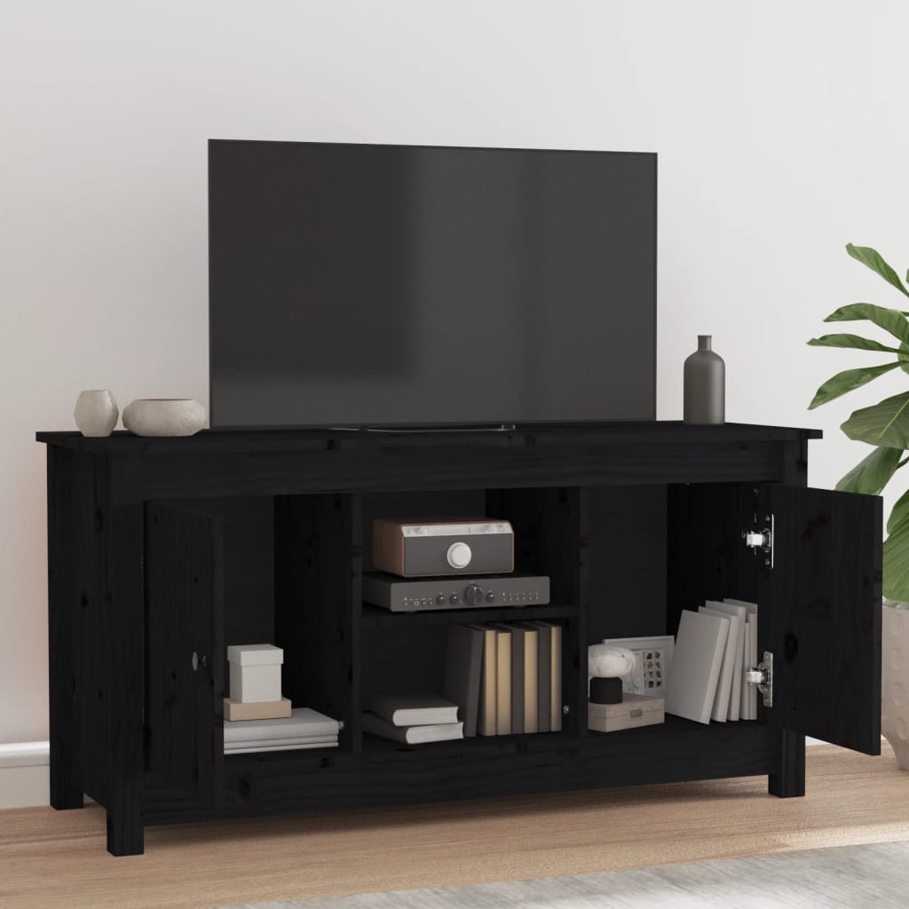 Meuble TV Noir 103x36,5x52 cm Bois de pin massif