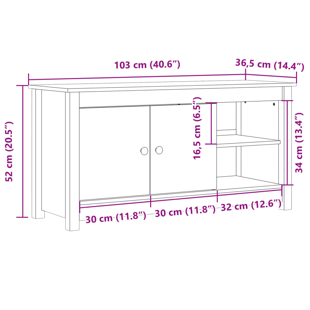 TV cabinet 103x36.5x52 cm Solid pine wood