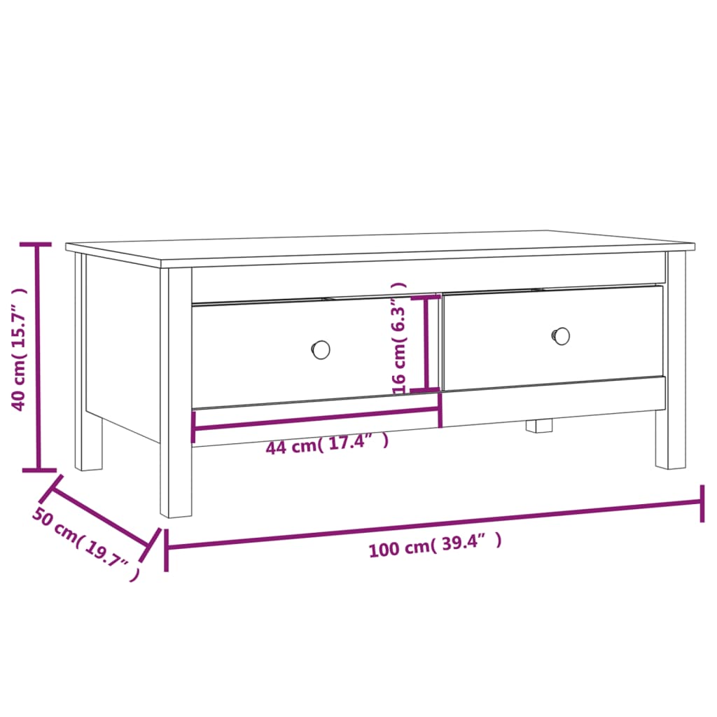 Couchtisch 100x50x40 cm Massives Kiefernholz