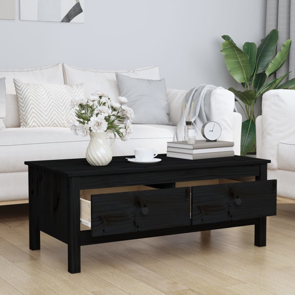 Table basse Noir 100x50x40 cm Bois massif de pin