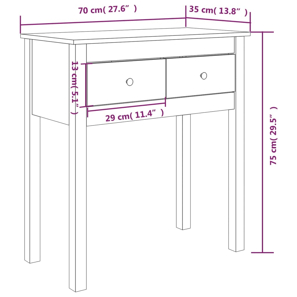 Konsolentisch Weiß 70x35x75 cm Massives Kiefernholz