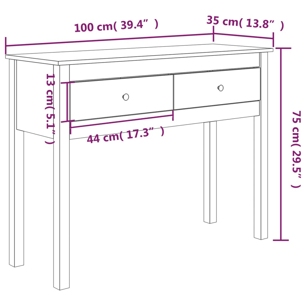 Table console Marron miel 100x35x75 cm Bois massif de pin