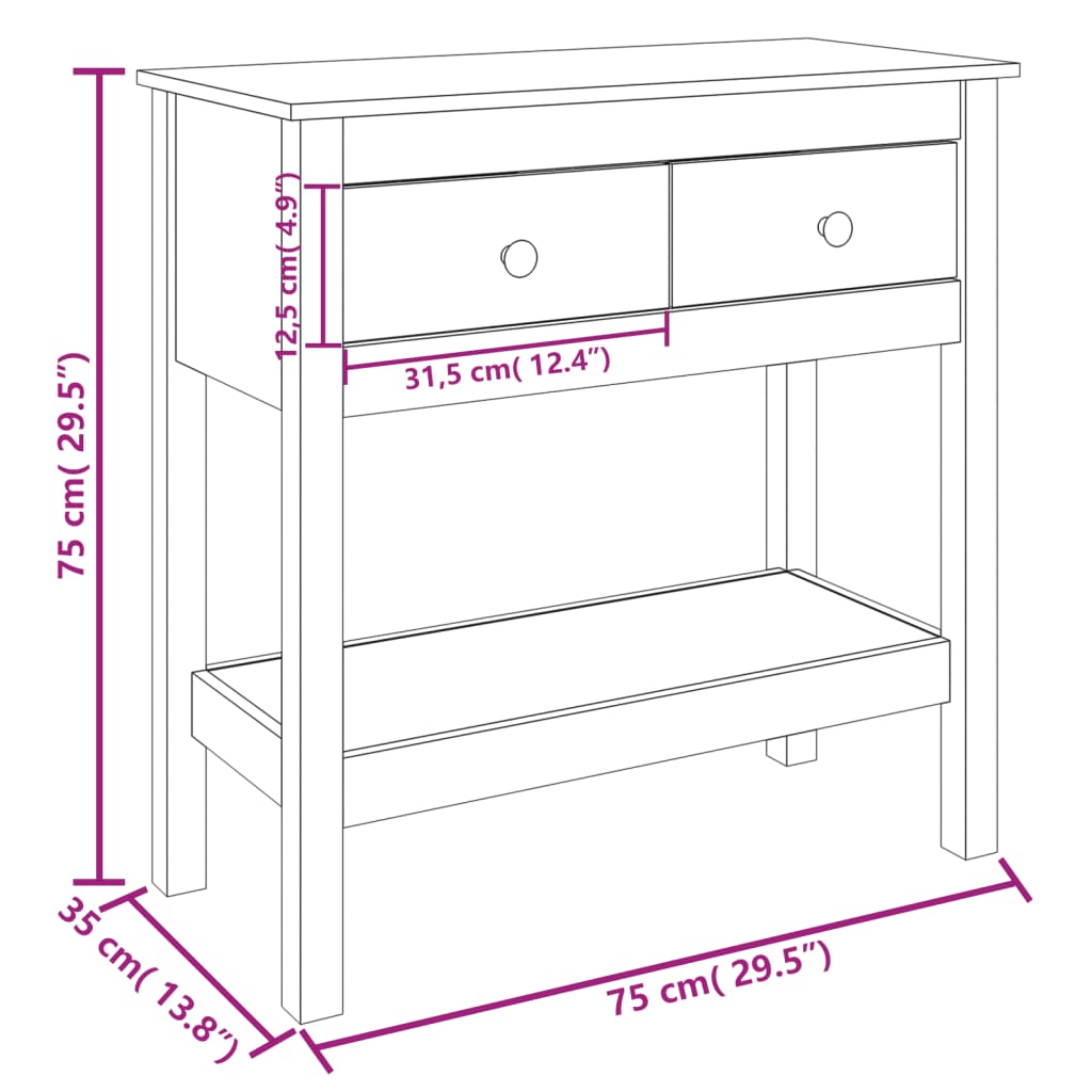 Konsolentisch Weiß 75x35x75 cm Massives Kiefernholz