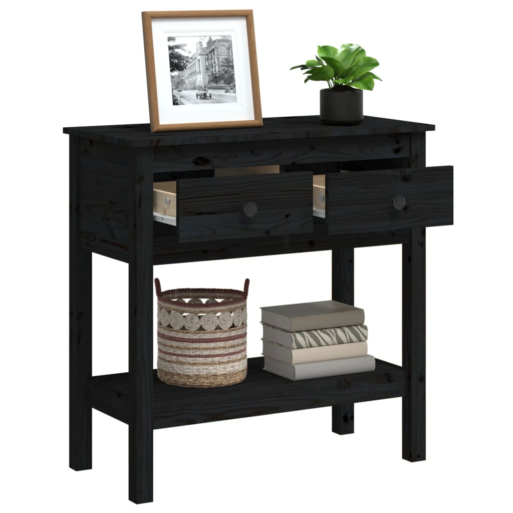 Table console Noir 75x35x75 cm Bois massif de pin