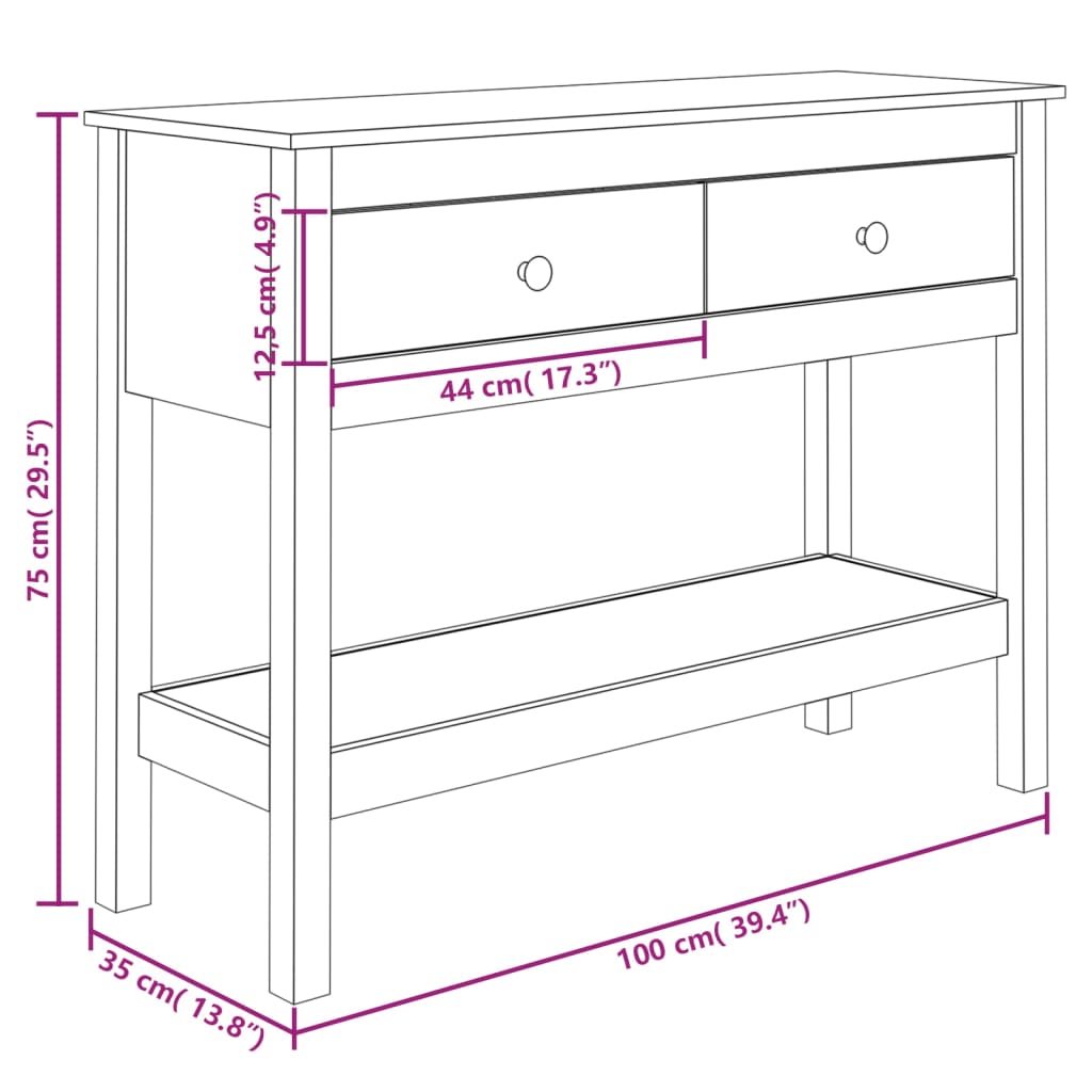 Table console 100x35x75 cm Bois massif de pin