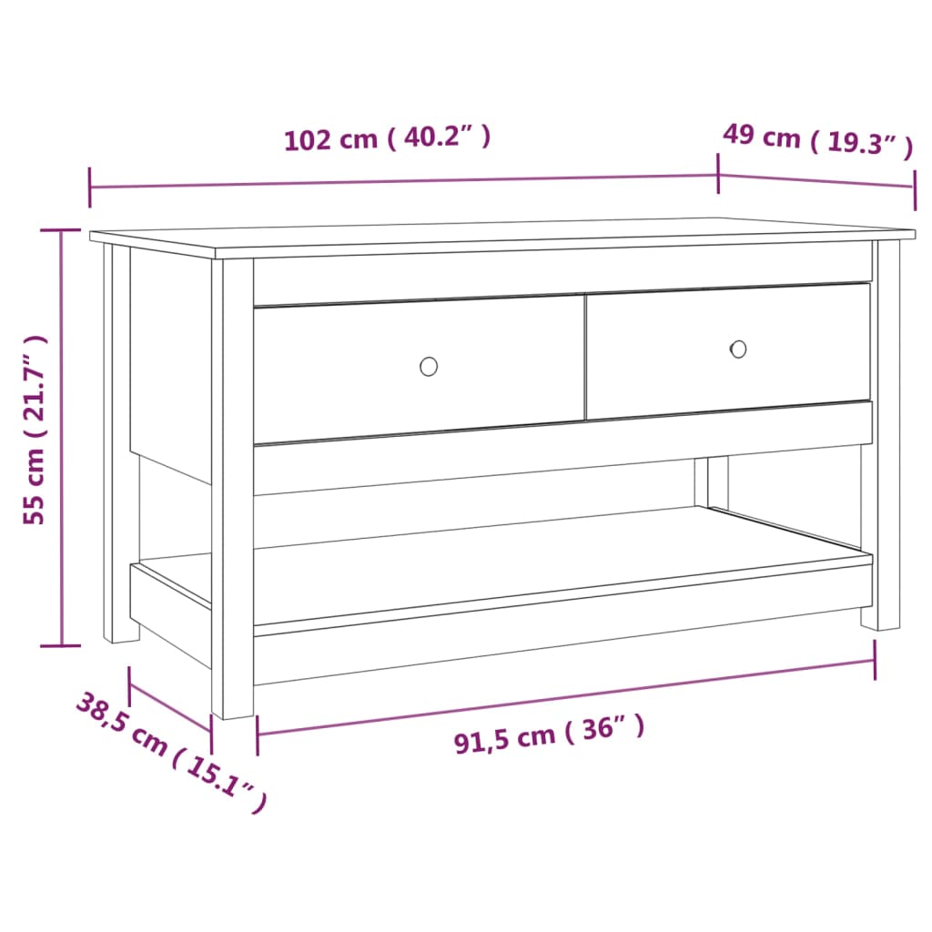 Table basse Marron miel 102x49x55 cm Bois massif de pin