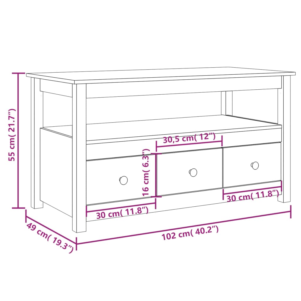 Table basse 102x49x55 cm Bois massif de pin