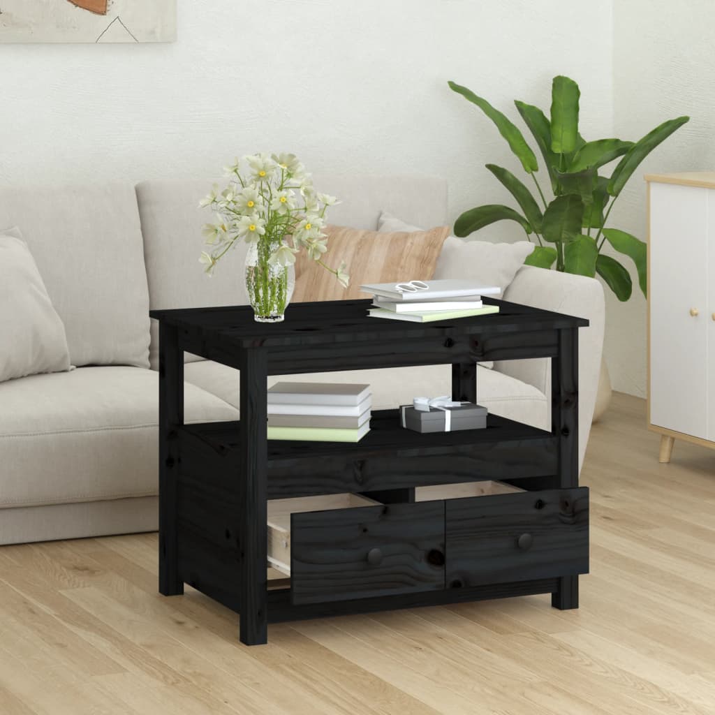 Table basse Noir 71x49x55 cm Bois massif de pin