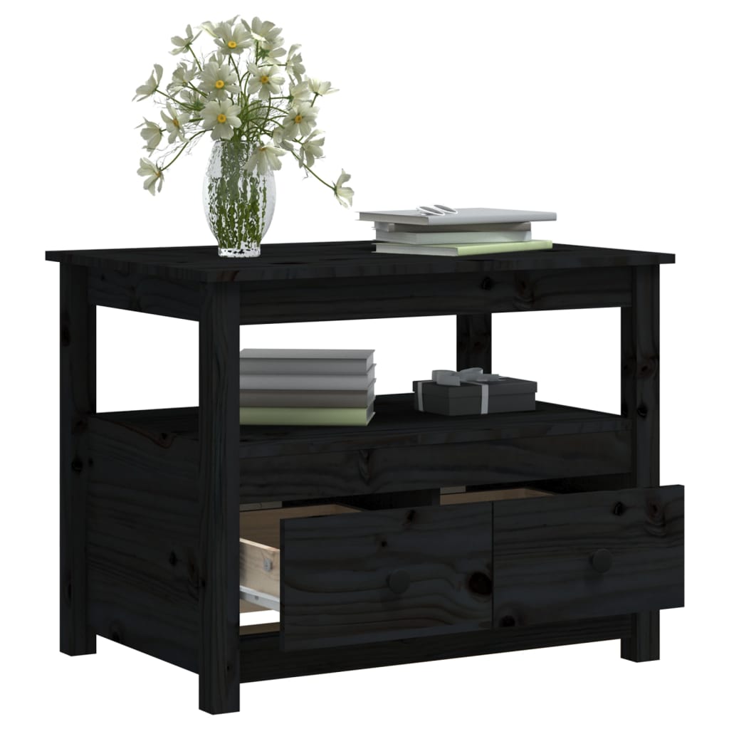 Table basse Noir 71x49x55 cm Bois massif de pin