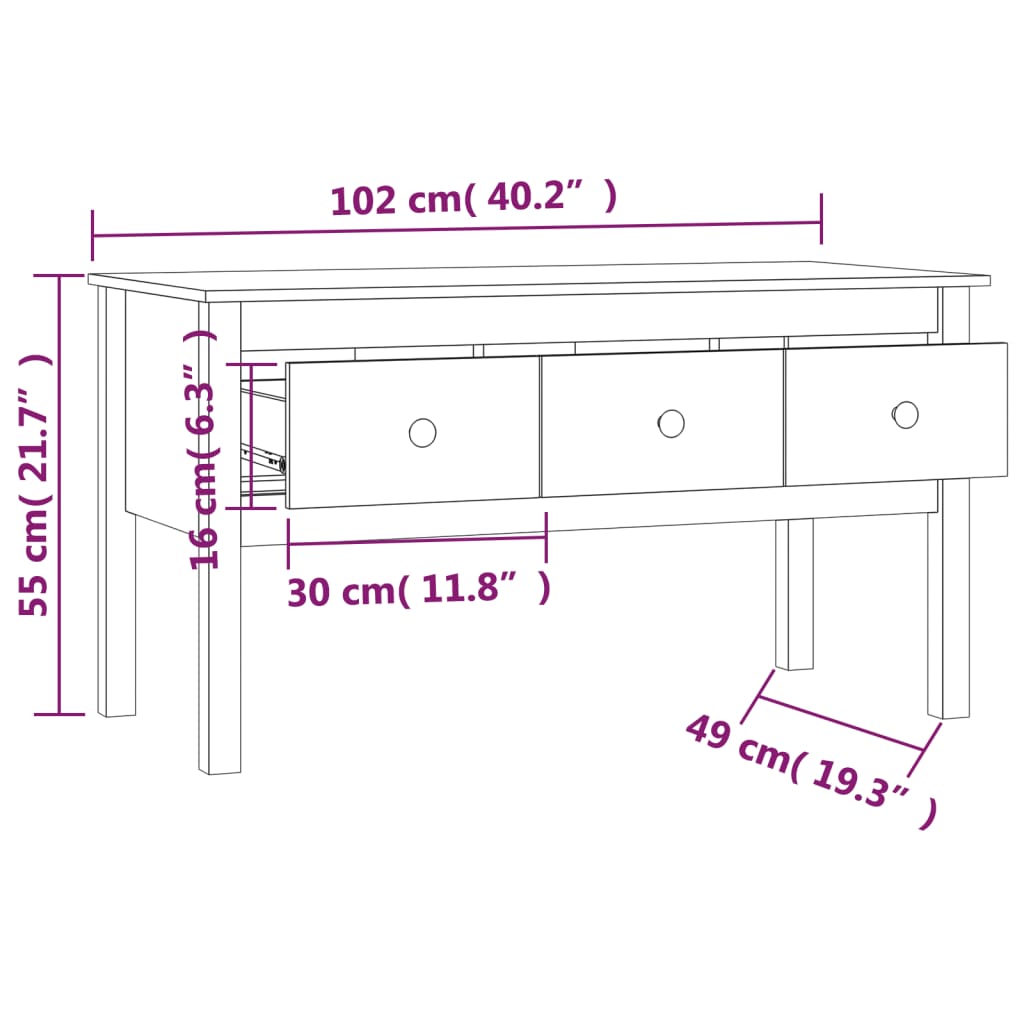 Couchtisch Weiß 102x49x55 cm Massives Kiefernholz