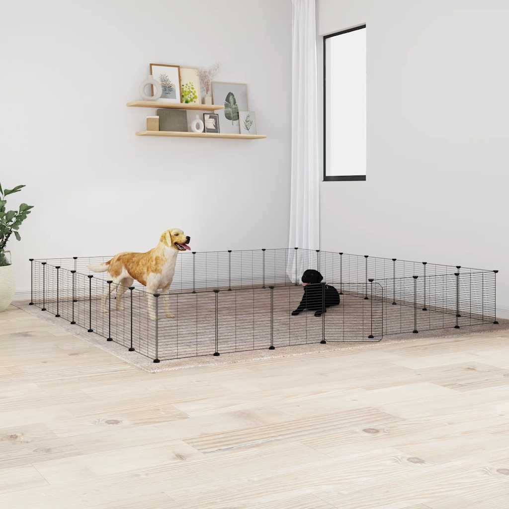 28 Panel Pet Cage with Door Black 35x35 cm