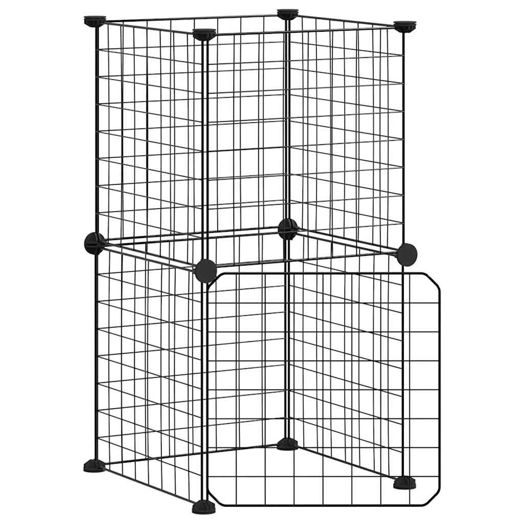 8-Panel Pet Cage with Door Black 35x35 cm