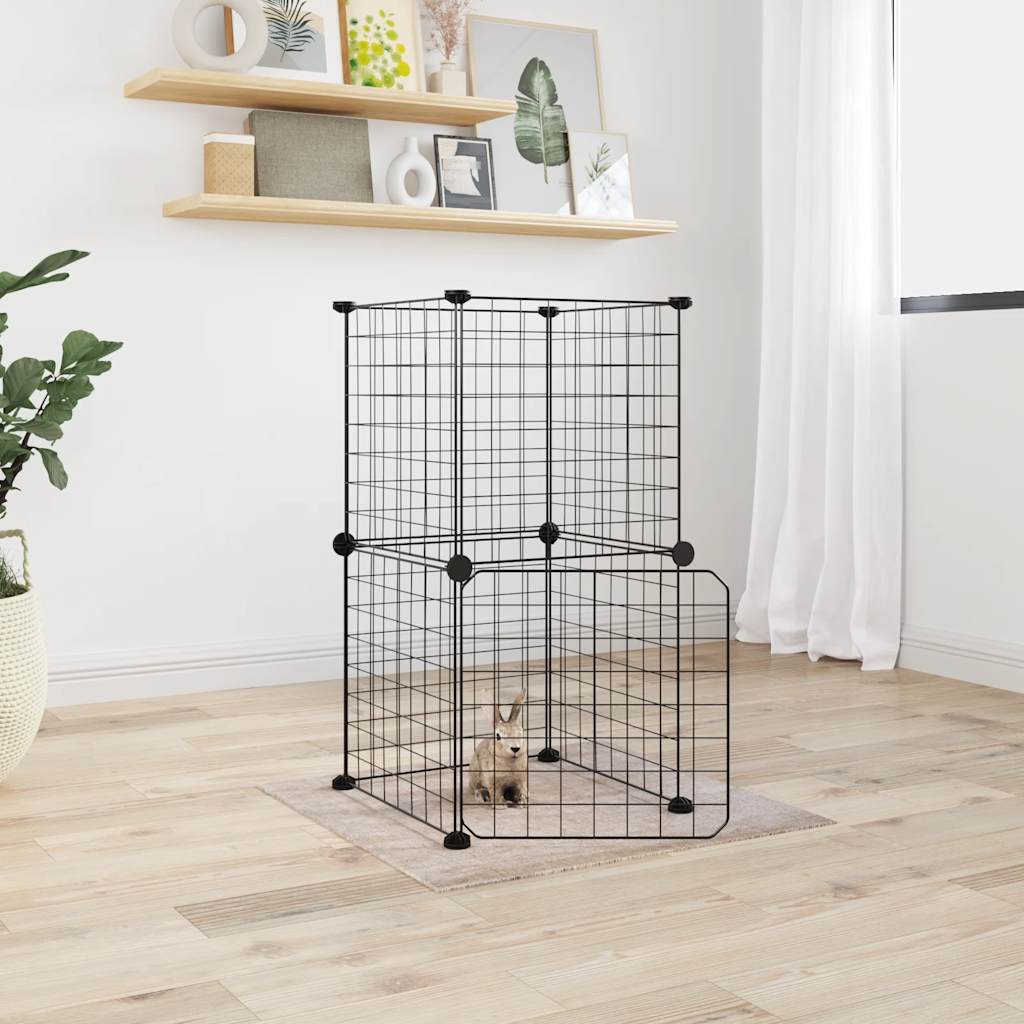 8-Panel Pet Cage with Door Black 35x35 cm