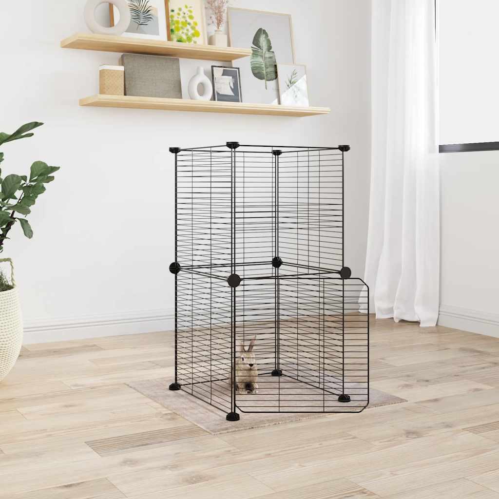 8-Panel Pet Cage with Door Black 35x35 cm