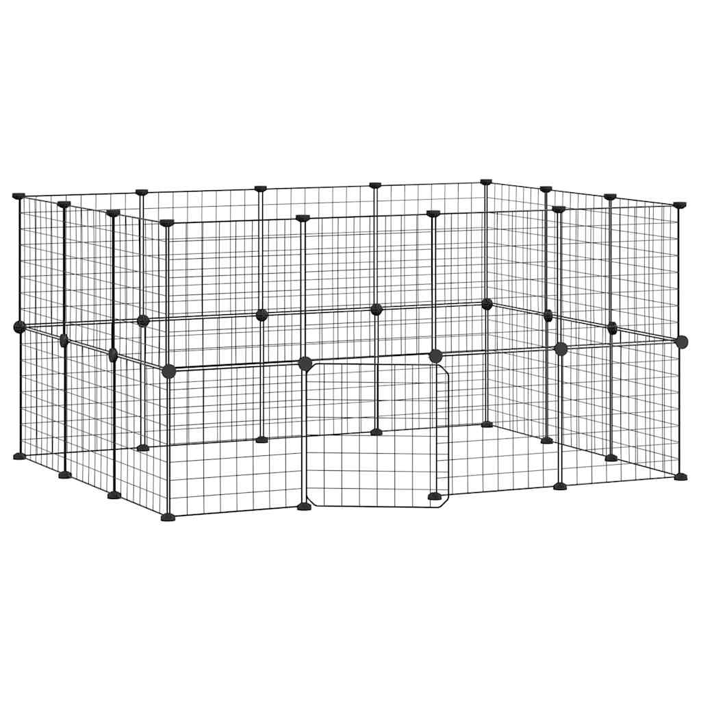 28 Panel Pet Cage with Door Black 35x35 cm