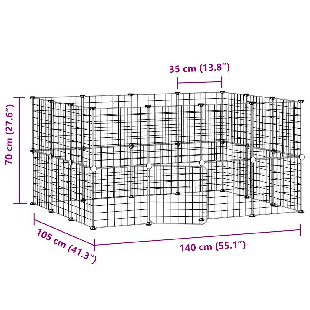 28 Panel Pet Cage with Door Black 35x35 cm