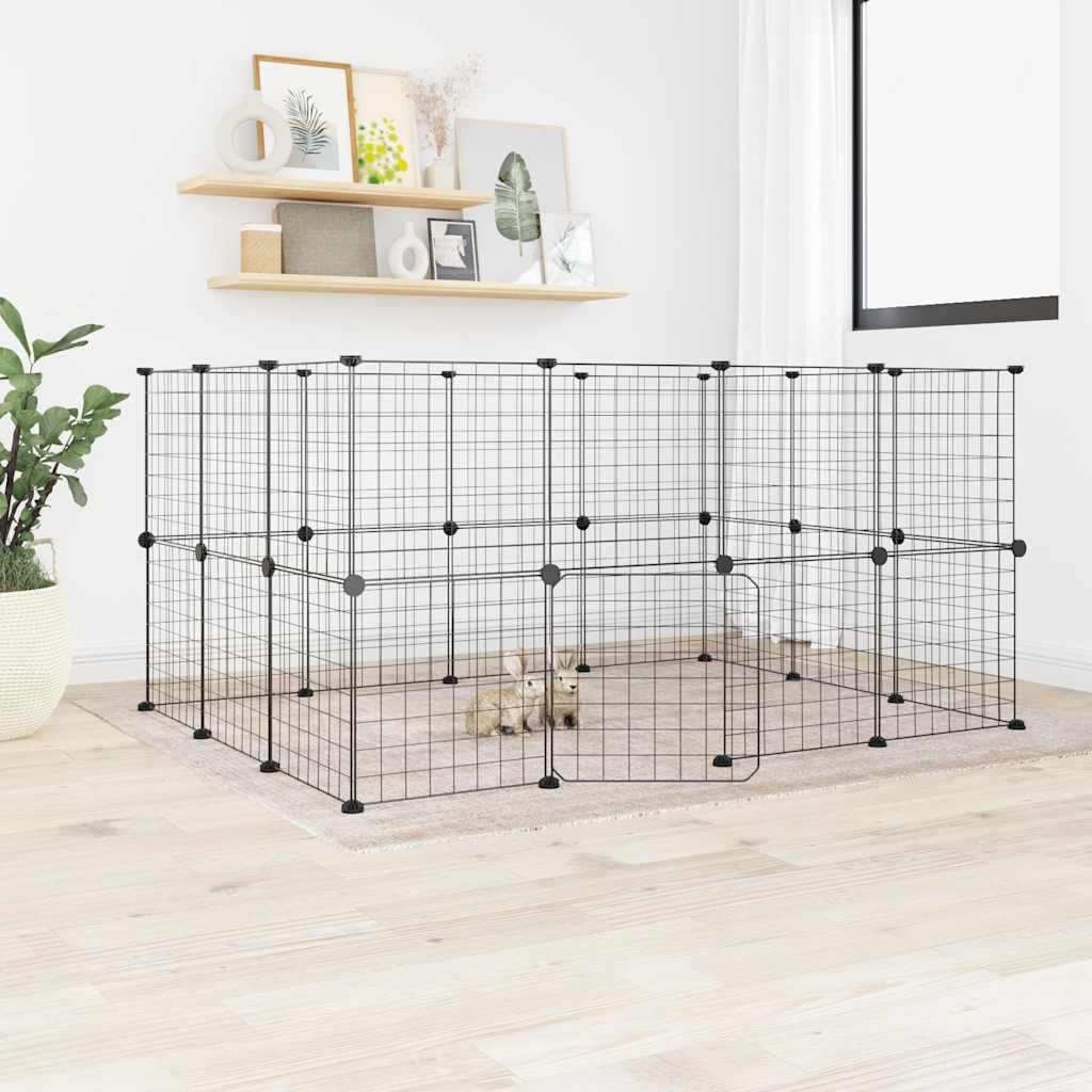 28 Panel Pet Cage with Door Black 35x35 cm