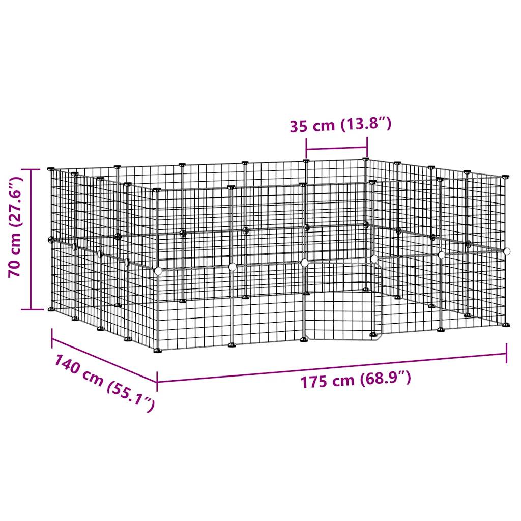 36 Panel Pet Cage with Door Black 35x35 cm