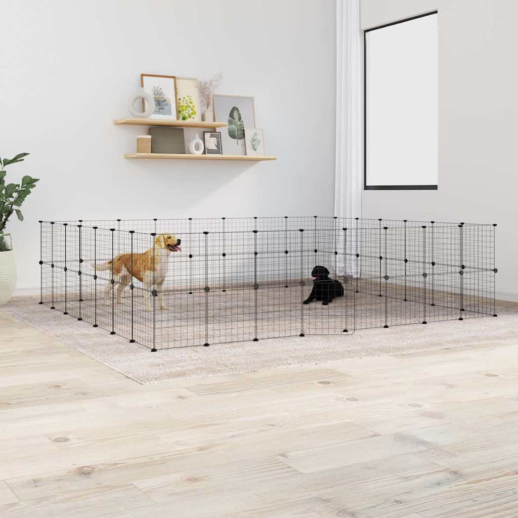 60 Panel Pet Cage with Door Black 35x35 cm