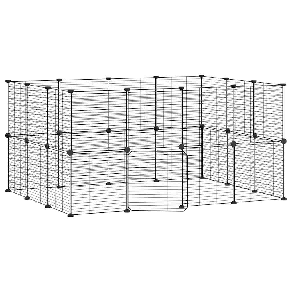 28 Panel Pet Cage with Door Black 35x35 cm