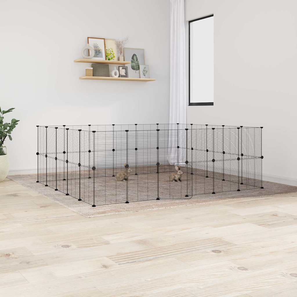 44 Panel Pet Cage with Door Black 35x35 cm