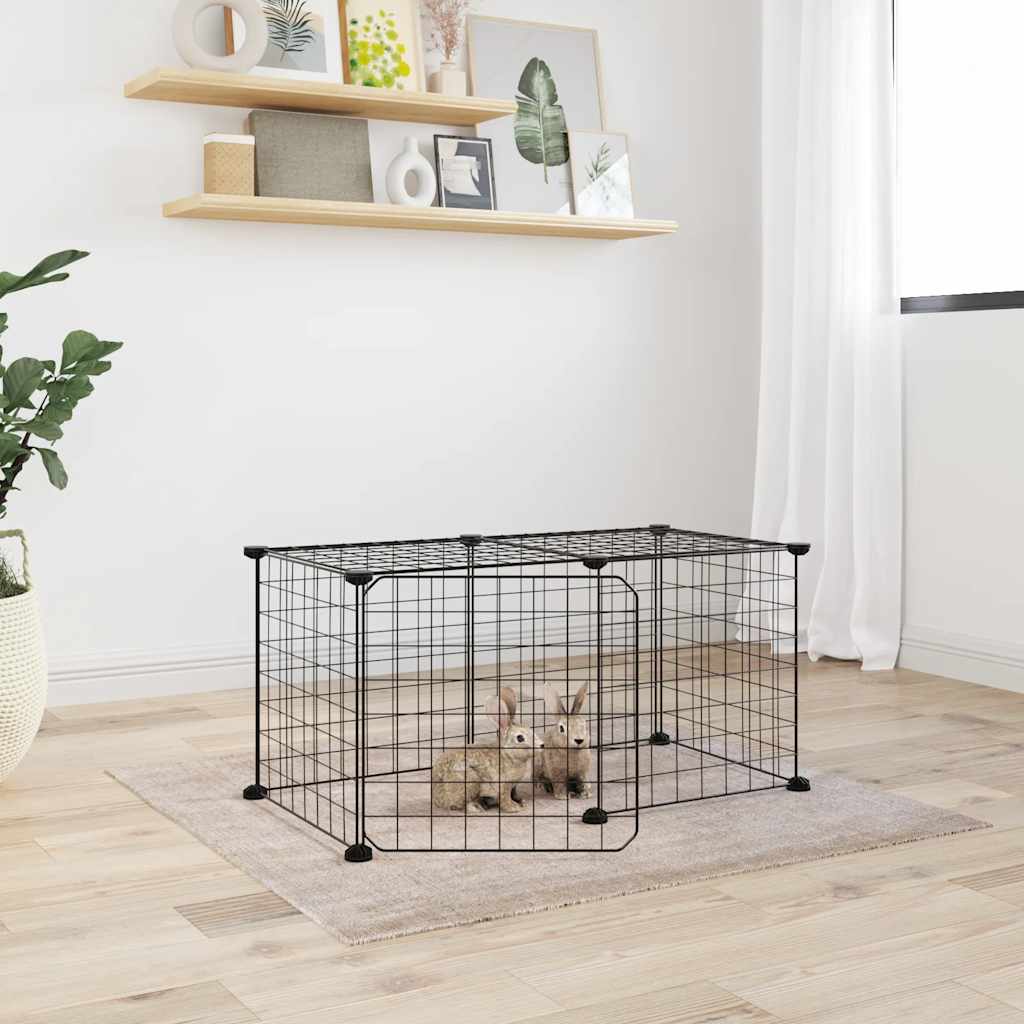 8-Panel Pet Cage with Door Black 35x35 cm