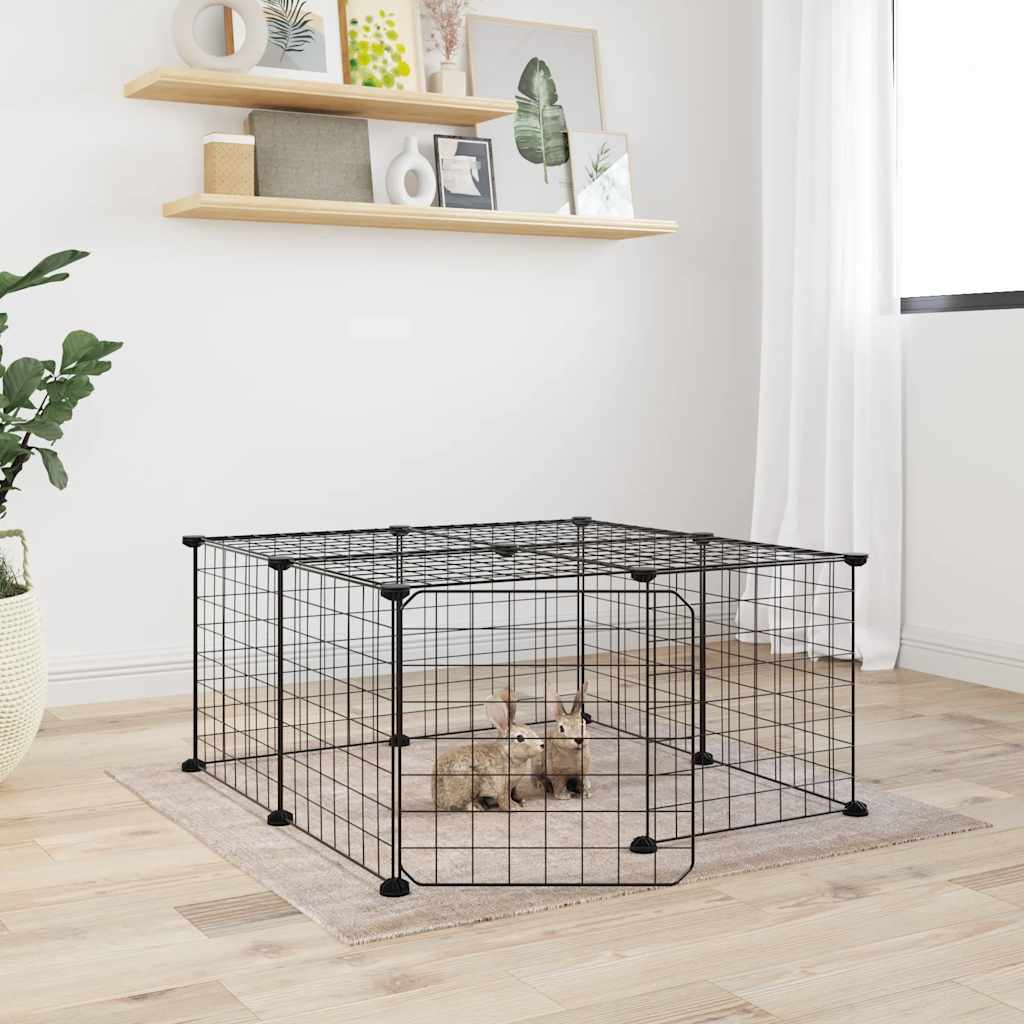 12 Panel Pet Cage with Door Black 35x35 cm