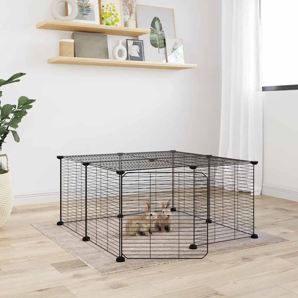 12 Panel Pet Cage with Door Black 35x35 cm