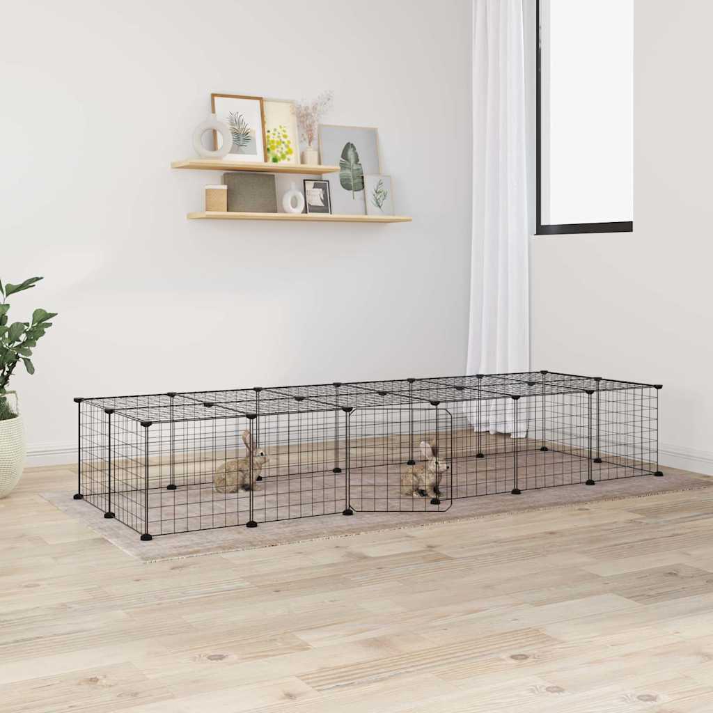 28 Panel Pet Cage with Door Black 35x35 cm