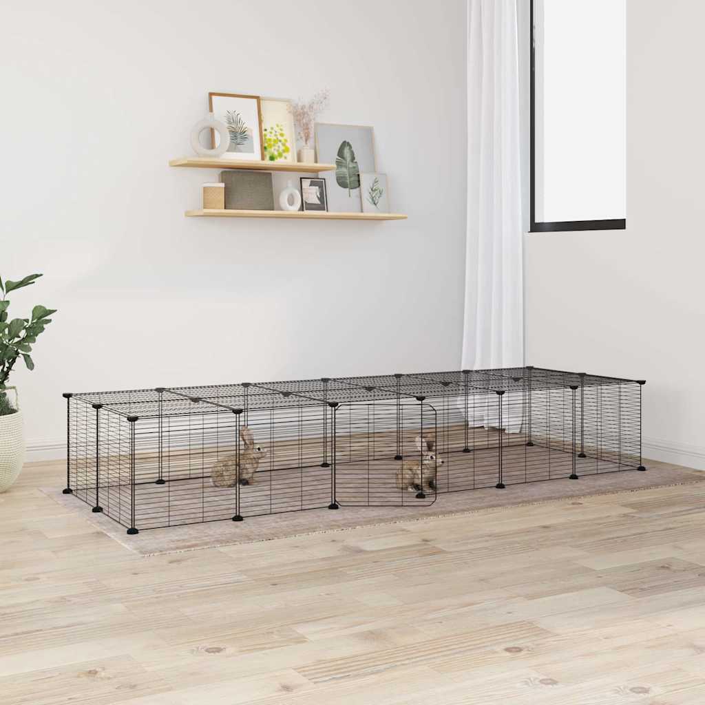 28 Panel Pet Cage with Door Black 35x35 cm