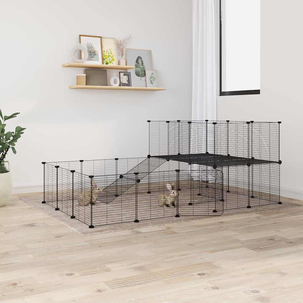 44 Panel Pet Cage with Door Black 35x35 cm