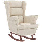 Rocking chair with wooden legs and stool Cream Velvet