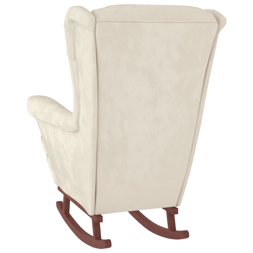 Rocking chair with wooden legs and stool Cream Velvet