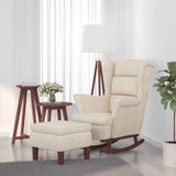 Rocking chair with wooden legs and stool Cream Velvet