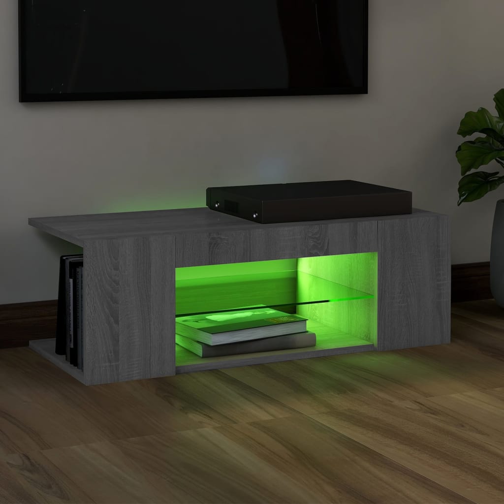 TV cabinet with LED lights Sonoma gray 90x39x30 cm