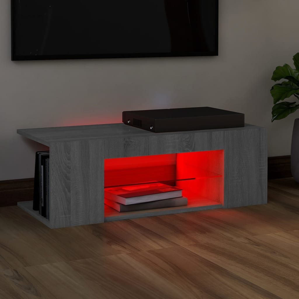 TV cabinet with LED lights Sonoma gray 90x39x30 cm