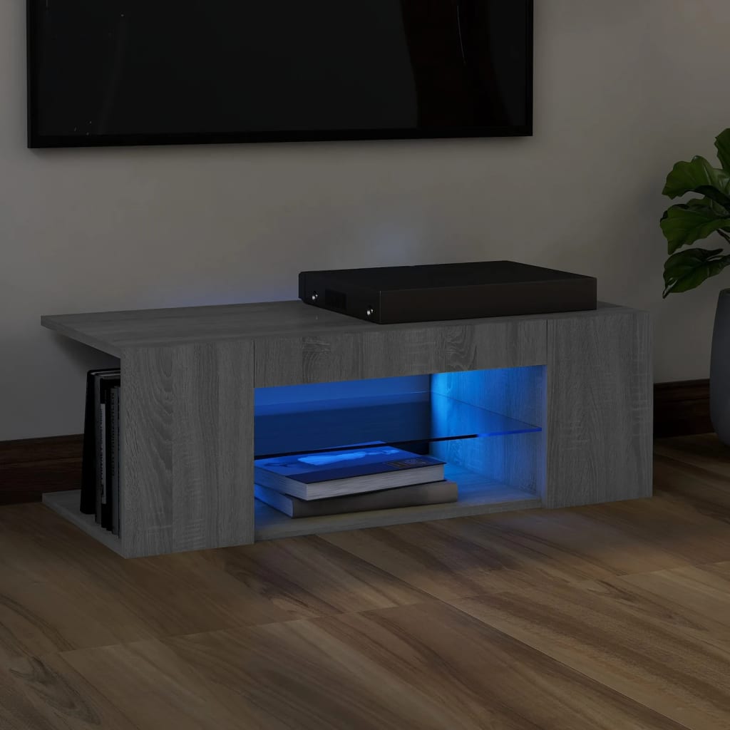 TV cabinet with LED lights Sonoma gray 90x39x30 cm