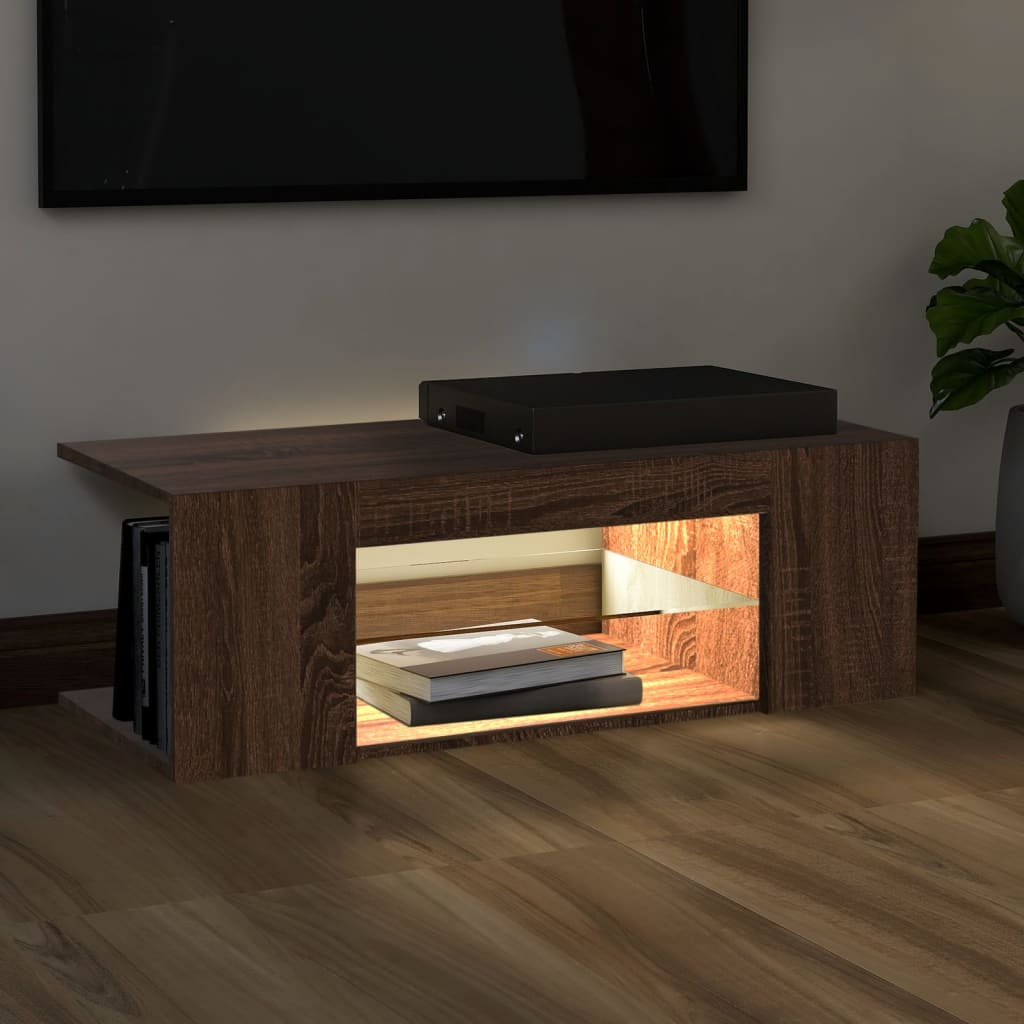 Meuble TV avec lumières LED Chêne marron 90x39x30 cm