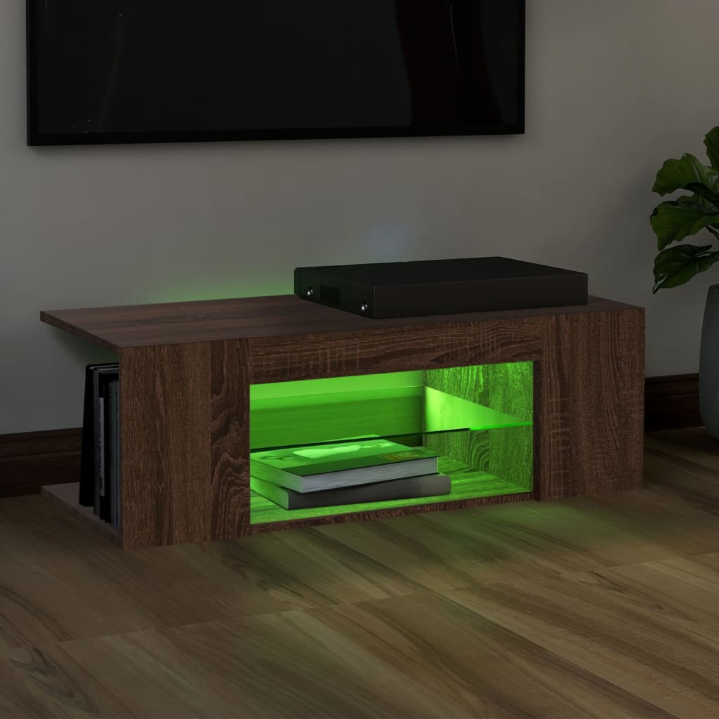 Meuble TV avec lumières LED Chêne marron 90x39x30 cm