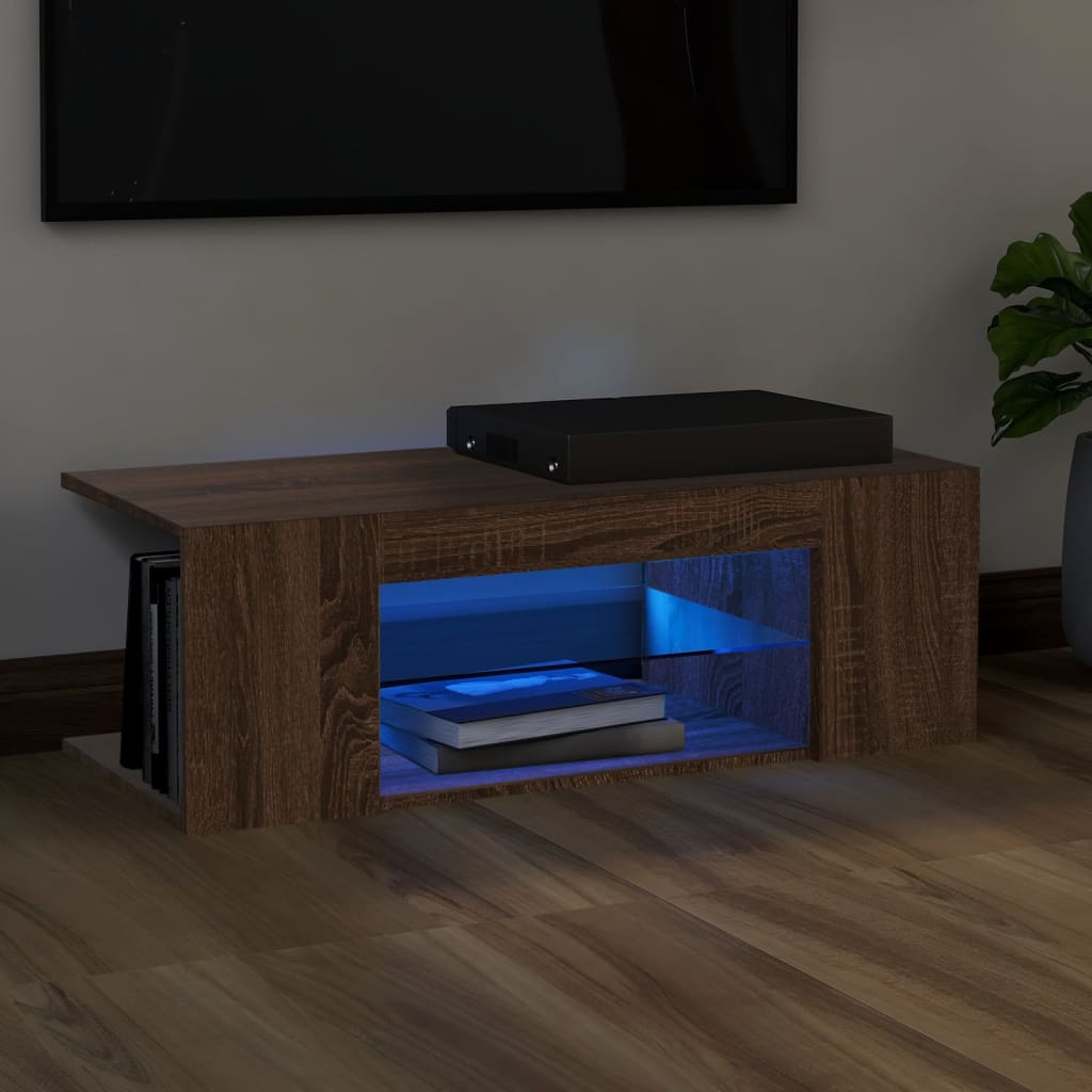 Meuble TV avec lumières LED Chêne marron 90x39x30 cm