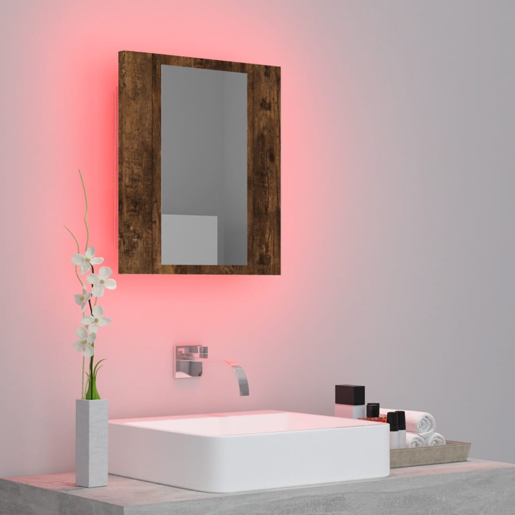 Armoire à miroir LED de salle de bain chêne fumé 40x12x45 cm