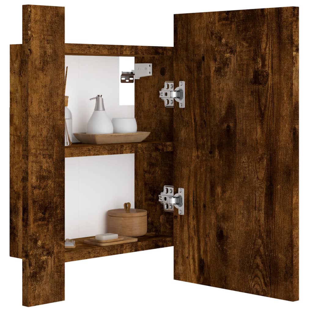 Armoire à miroir LED de salle de bain chêne fumé 40x12x45 cm