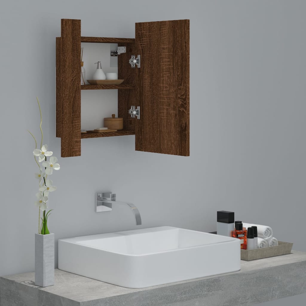 Armoire à miroir LED de salle de bain chêne marron 40x12x45 cm